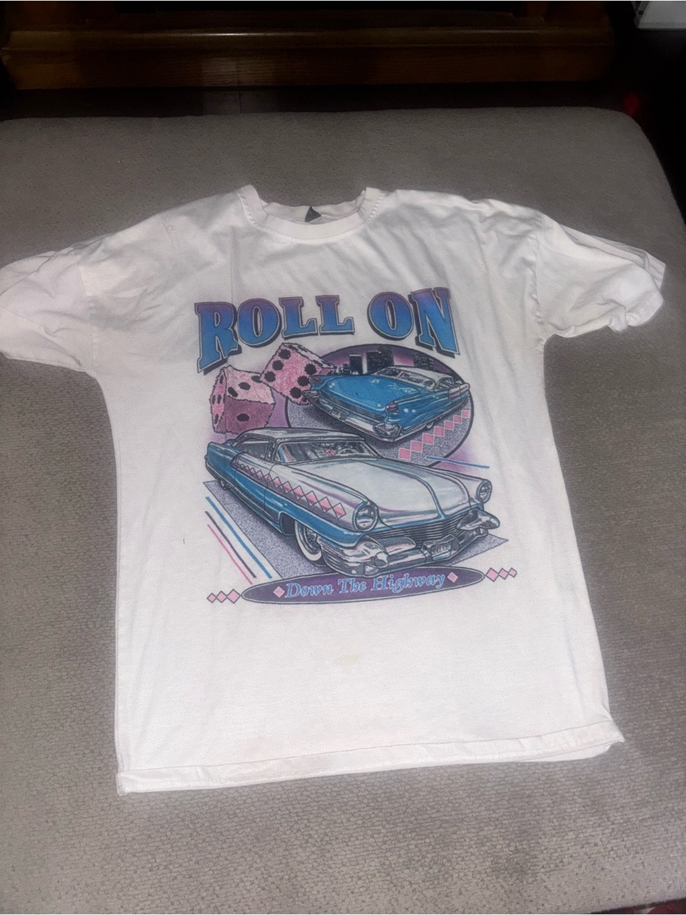 Vintage 'Roll On' Graphic Tee with Blue Classic Car